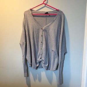 Free People Heather Gray Waffle Knit Button